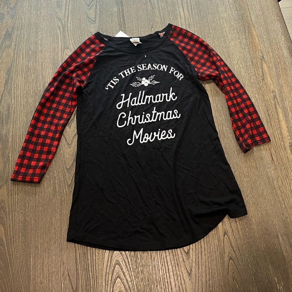 Color Bear Black Red Buffalo Plaid Graphic Funny Holiday 3/4 Length T-Shirt Sz S